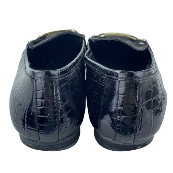 Ralph Lauren Women's Black Gold Logo Croc Leather Chain Slip On Loafers Shoes 6M - Picture 3 of 6